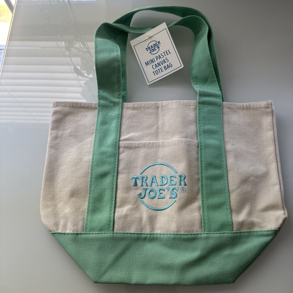 Trader Joe’s Mini Canvas Tote Bag Mint Green Pastel Reusable NEW 2026